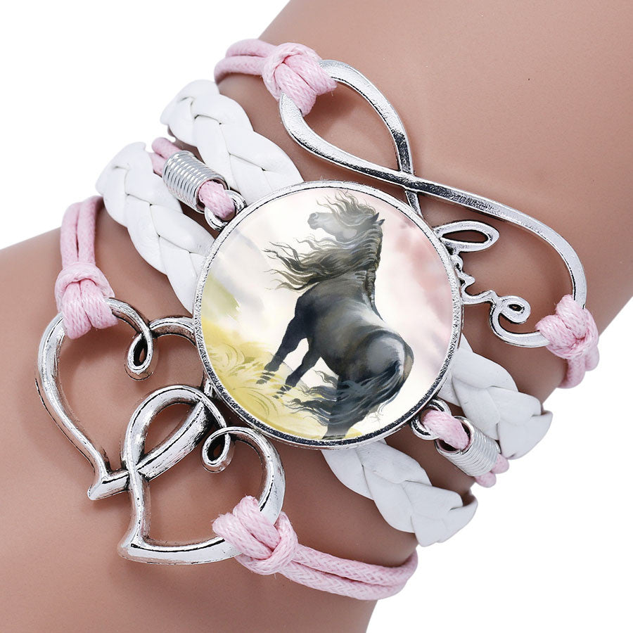Infinity Antique Silver Charm Leather Horse Bracelets mj-