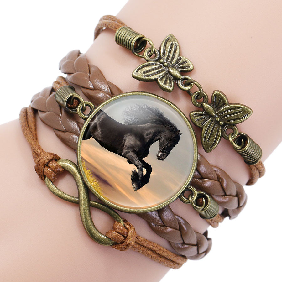 Infinity Antique Silver Charm Leather Horse Bracelets mj-