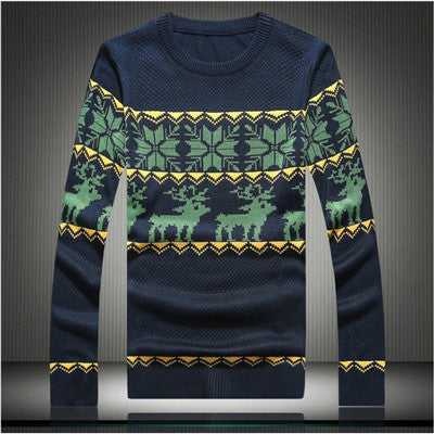 Casual Knitted Men's Sweater Fashion Christmas Deer Snow Pattern