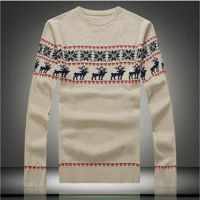 Casual Knitted Men's Sweater Fashion Christmas Deer Snow Pattern