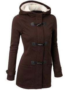 Autumn Hooded Horn Button Coat Winter Women Jackets