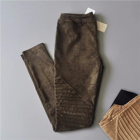 High Waist Retro Elastic Stretchy Slim Faux Suede Leggings Women Pants