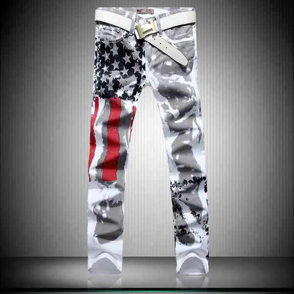 Printed Fashion Elastic American Flag Jeans for Men