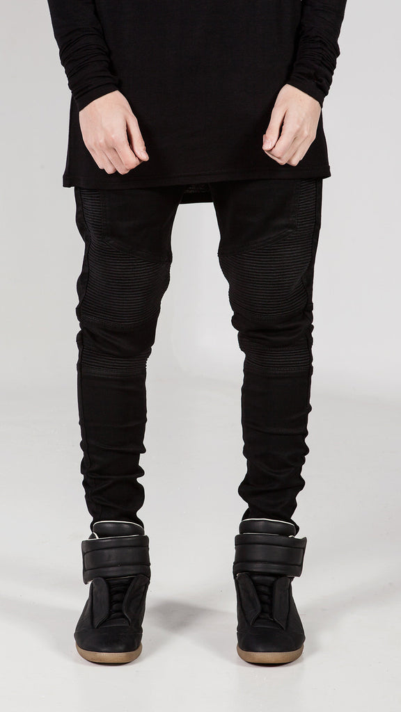 Biker Jeans For Men Zipper Straight Strechable