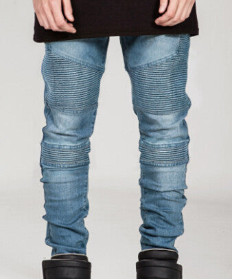 Biker Jeans For Men Zipper Straight Strechable