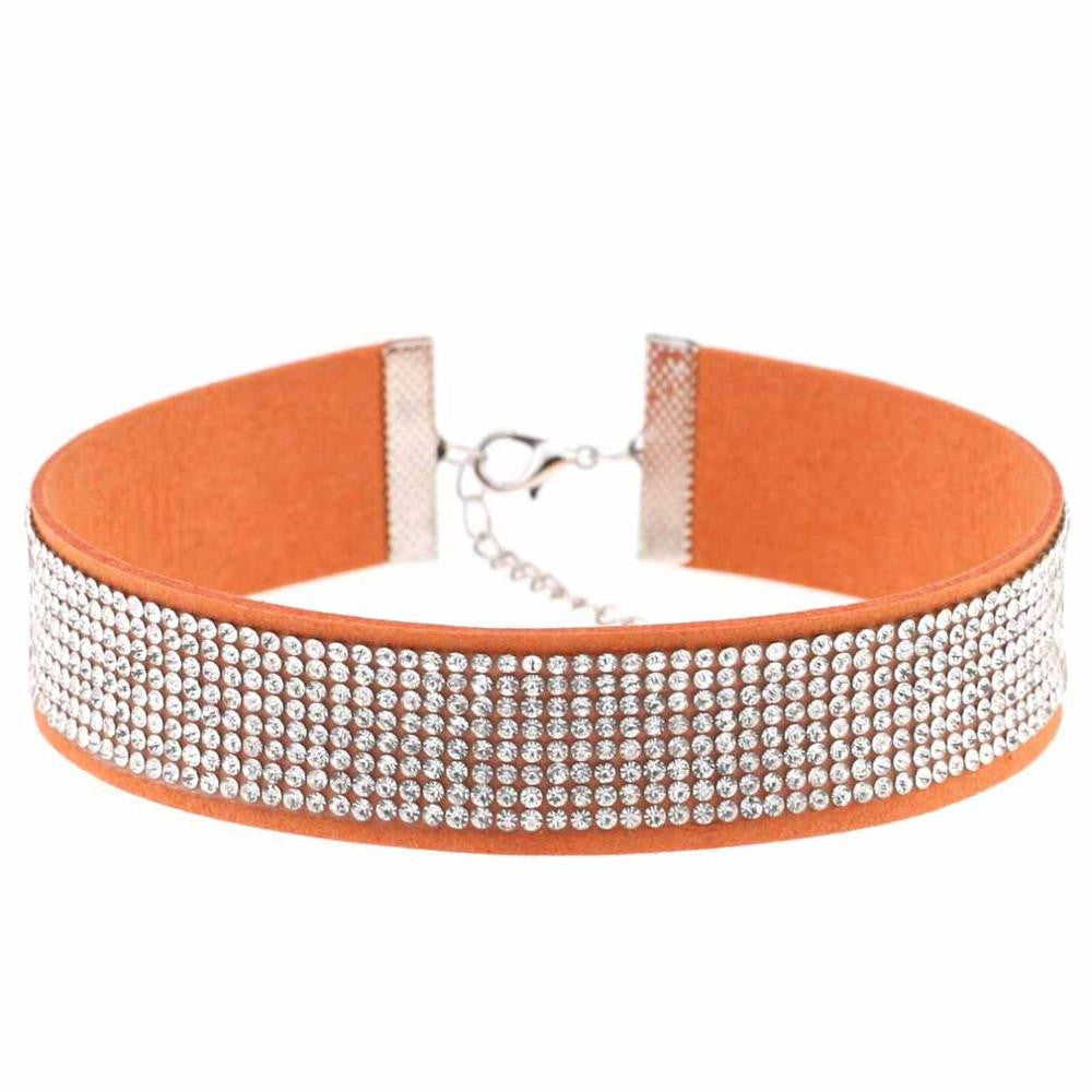 Leather Rhinestone Necklaces Crystal Chocker Collar