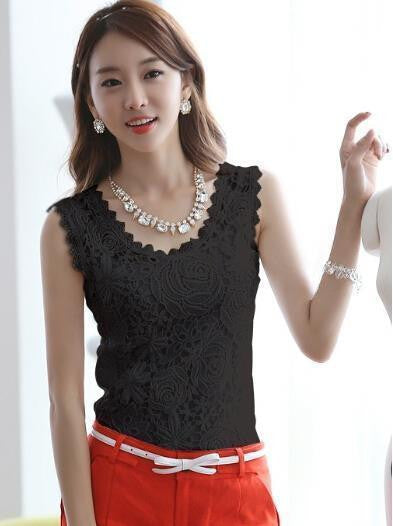 Lace Vintage Sleeveless Casual Shirts Tops