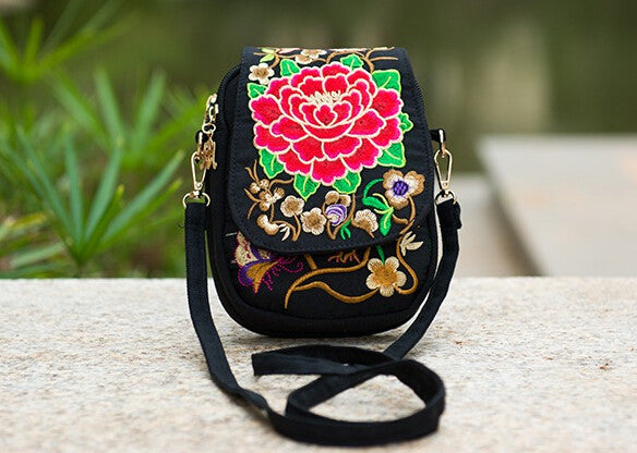 Ethnic Embroidery Vintage Canvas Cover Crossbody Bag bws