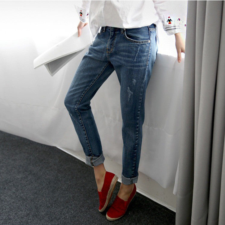 Vintage Distressed Regular Spandex Ripped Jeans for Woman