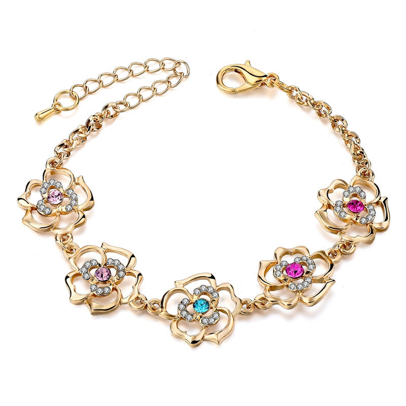 Beautiful Gold Leaf Bracelets With Luxury Crystal For Women