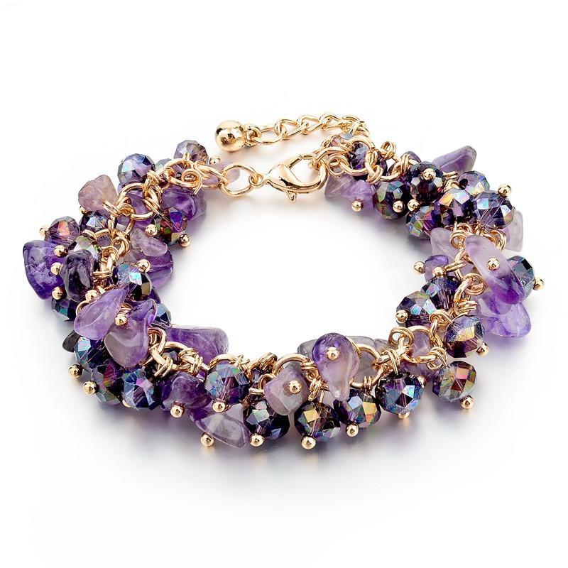 Amethyst Crystal Charm With Stones Gold plated Bracelets