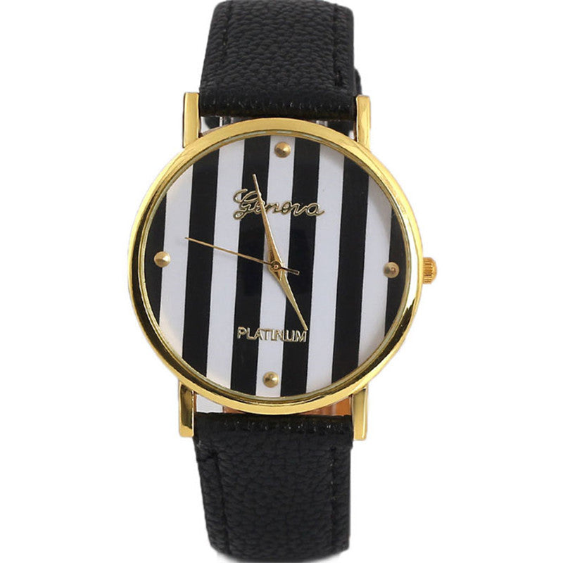 Classic Stripes Print PU Leather Watch ww-d