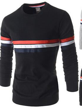 Black Casual Slim Sweatshirts New Striped Pattern Pullover
