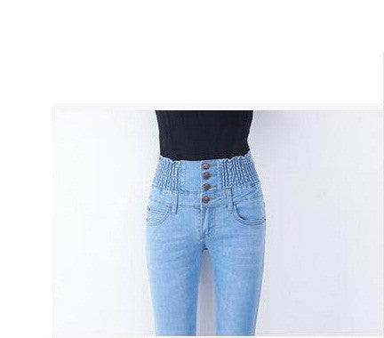 Blue Slim High Waist Elastic Pencil Jeans for Women