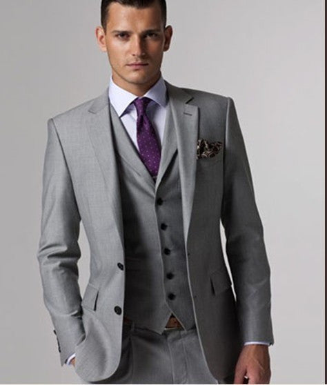 Formal Light Grey Men's Suits Jacket & Pants
