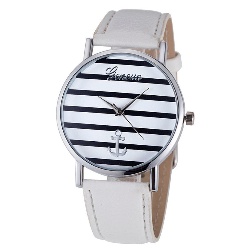 Striped And Anchor Design Watch ww-d