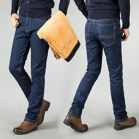 Great Winter Thicken Stretch Denim Warm Fleece Jeans for Men