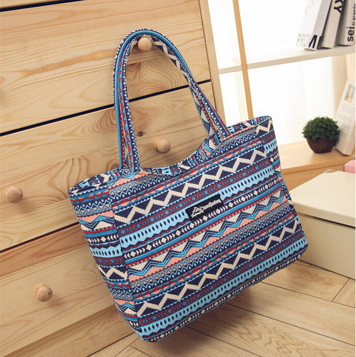 Floral Waterproof Canvas Casual Zipper Shopping Bag Large Tote