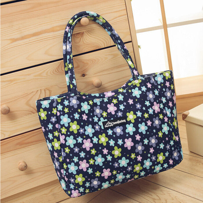 Floral Waterproof Canvas Casual Zipper Shopping Bag Large Tote