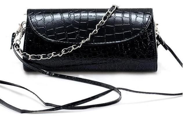 Crocodile Leather Design Clutch Crossbody Purse