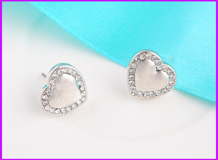 Heart Crystal Top Quality Gold Silver Rose Gold Stud Earrings