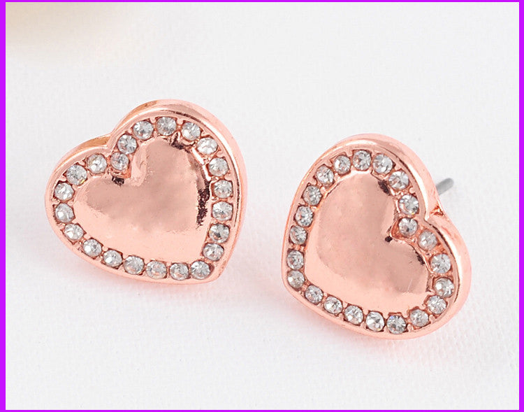 Heart Crystal Top Quality Gold Silver Rose Gold Stud Earrings