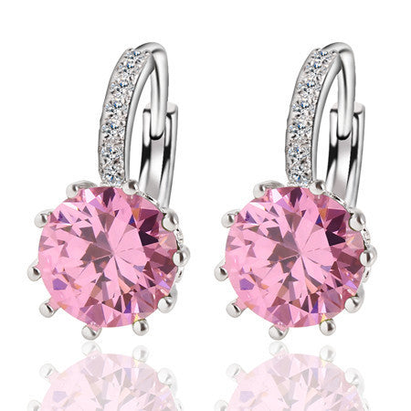 Fashion 10 Color Crystal Round Zirconia Earrings
