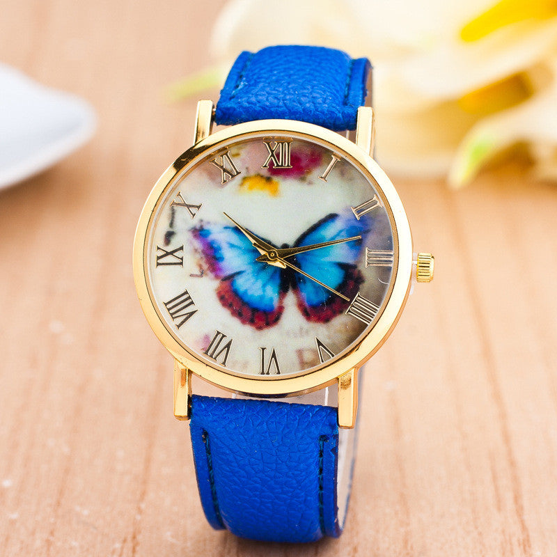 Butterfly Printed Leather Quartz Watches Women ww-d