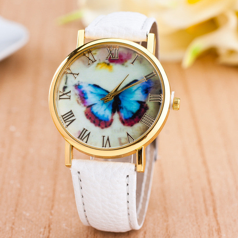 Butterfly Printed Leather Quartz Watches Women ww-d