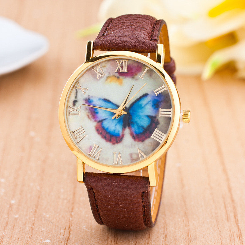 Butterfly Printed Leather Quartz Watches Women ww-d