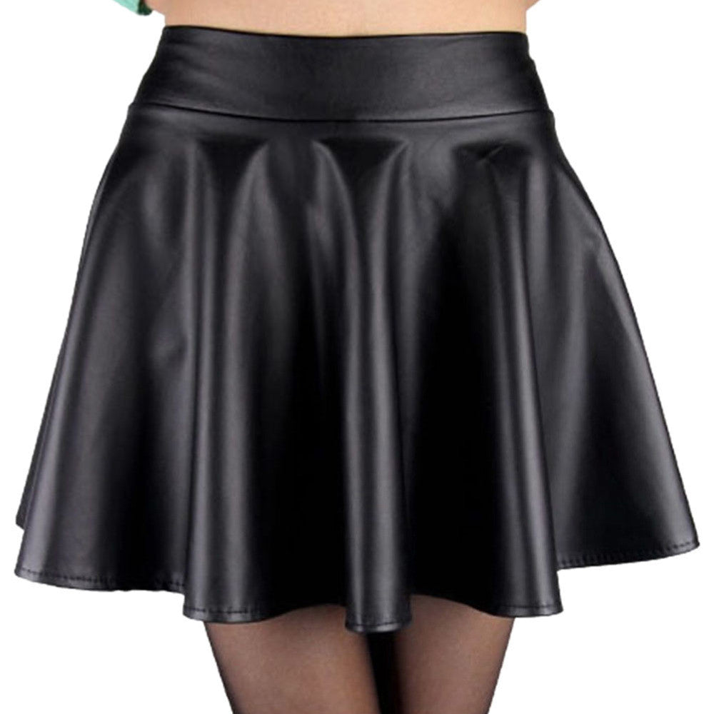 High Waist Short Pleated Faux Leather Pleated Mini Skirts