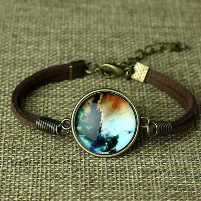 Space Galaxy Glass Cabochon Pulsera Leather Bracelets mj-