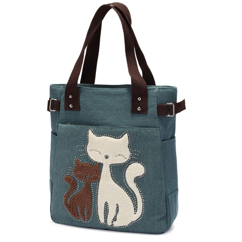 Cute Cat Fashion Canvas Casual Tote Bag Shoulder Bag bws