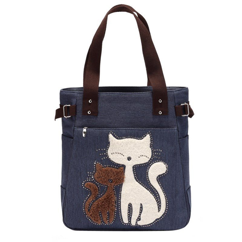 Cute Cat Fashion Canvas Casual Tote Bag Shoulder Bag bws