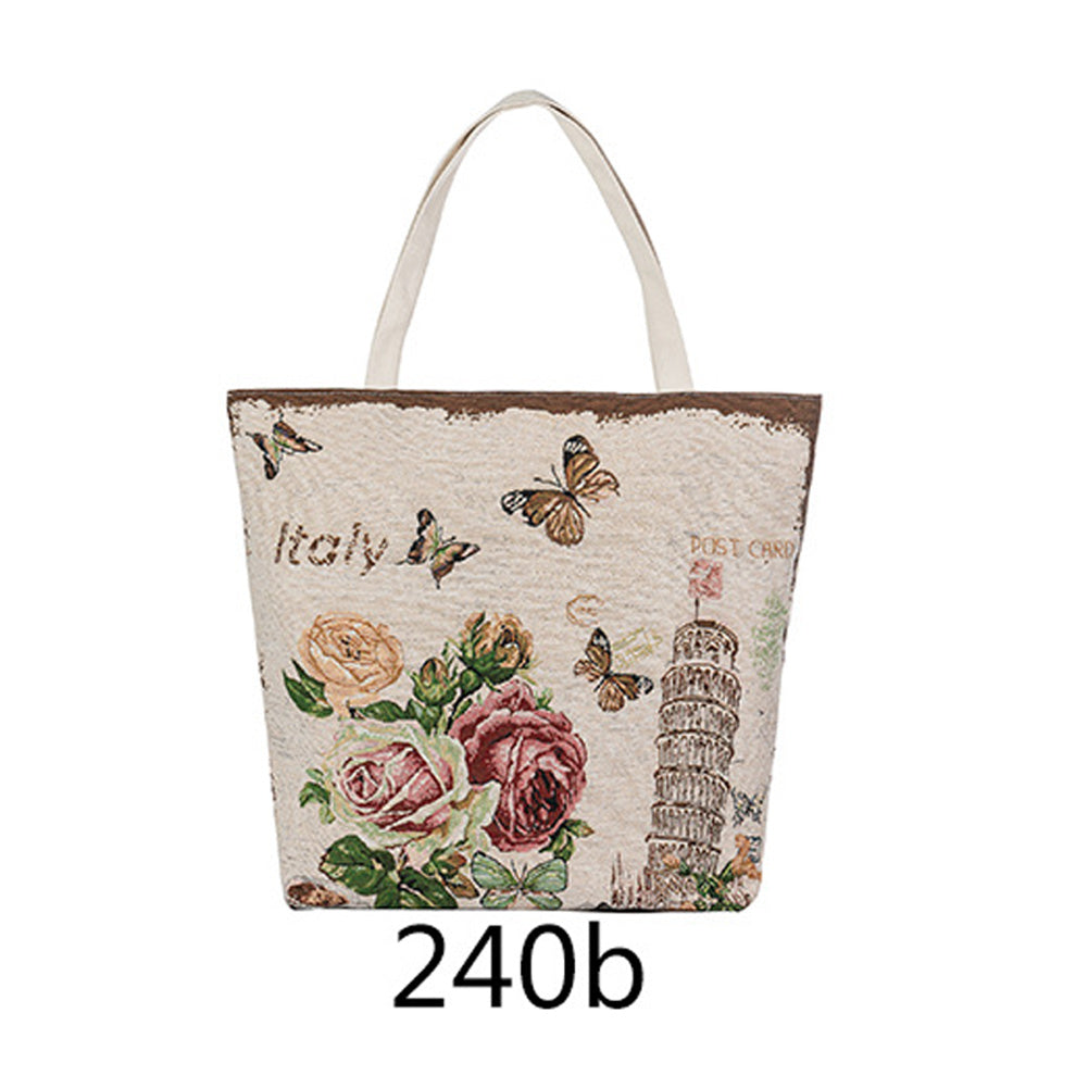 Fashion Summer Canvas Tote Floral Tower Printed Summer Beach Bag