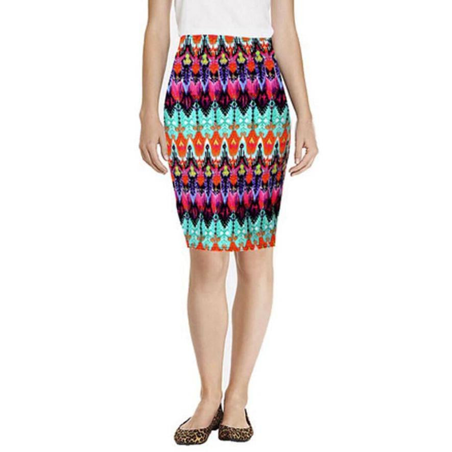 Fashion Women Pencil Mid Knee-Length Elastic Ethnic Patterns Skirts
