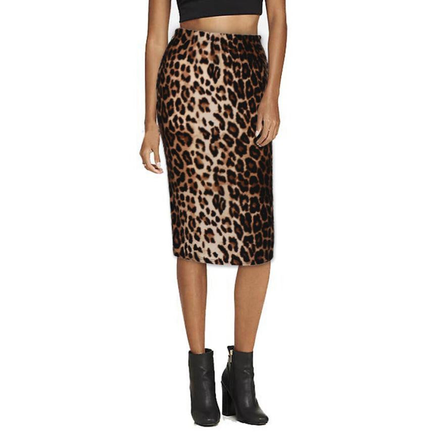 Fashion Women Pencil Mid Knee-Length Elastic Leopard Printing Skirts