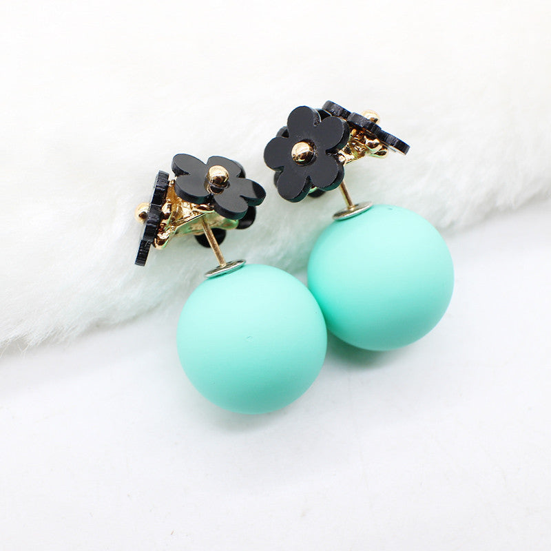 Pearl Ball Flower Hiphop Two Sided Jewelry Earrings