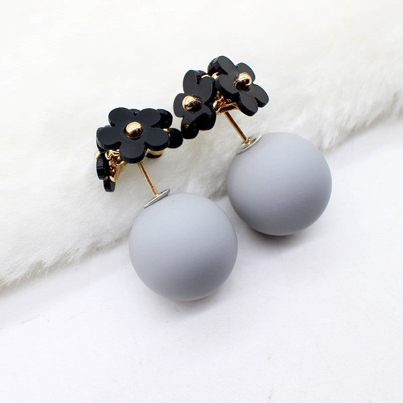 Pearl Ball Flower Hiphop Two Sided Jewelry Earrings