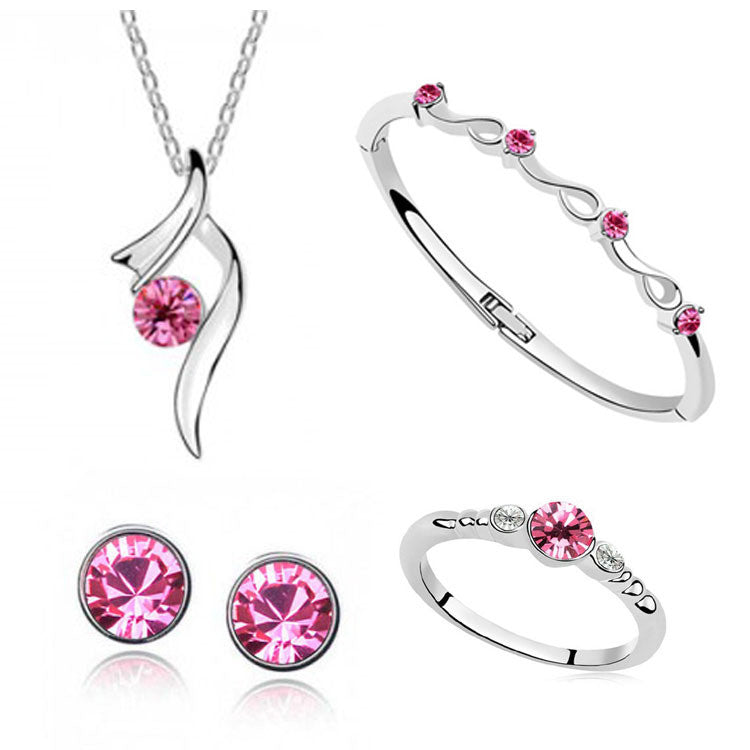 White Gold Crystal Pendant Necklaces Earrings Bracelets Rings Jewelry Sets wr-