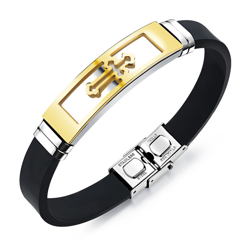 Cross Bracelets in Silver Gold Black Wristband Masculine Cool Men's Jewelry