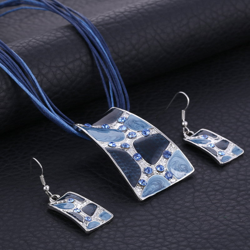 Fine Jewelry Sets Silver Plated 4 Color Crystal Necklaces And Earrings