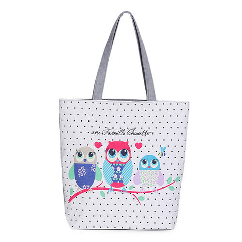 Floral And Owl Printed Canvas Tote Casual Beach Bags