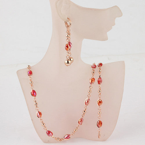 Gold Plated Chain Crystal Necklaces Bracelet Earrings Jewelry Sets