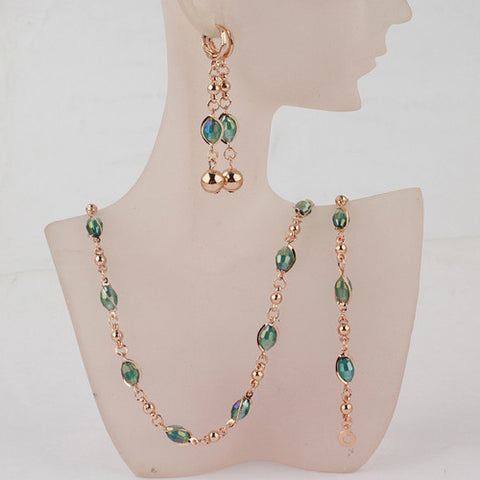 Gold Plated Chain Crystal Necklaces Bracelet Earrings Jewelry Sets