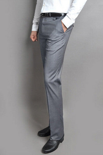 Slim Fit Formal Dress Pants Straight Suit Trousers in 2 Colors Gray Black