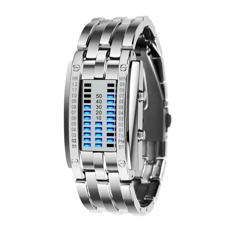 Future Technology Binary Black Stainless Steel Date Digital LED Bracelet Sport ww-s wm-s