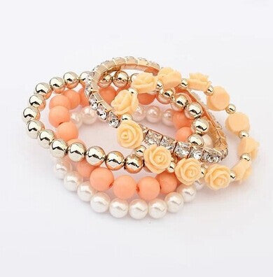 Simulated-Pearl Bracelets Mix Beads Flower