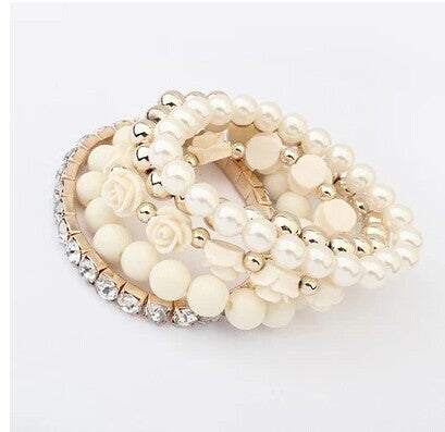 Simulated-Pearl Bracelets Mix Beads Flower