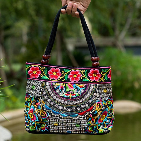 Embroidery Ethnic Fashion Handmade Flowers Ladies Totes Cotton Bag